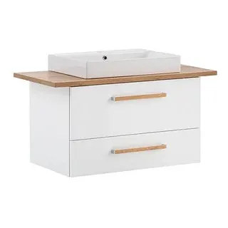 MÖBELPARTNER Waschbecken mit Unterschrank Duo 702037 kreideweiß, eiche landhaus 102,2 x 50,0 x 61,5 cm