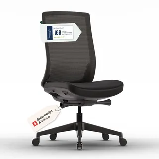 ofinto Ergo Bürostuhl Ergonomisch ohne Armlehnen Schwarz | Schreibtischstuhl mit Synchronmechanik, Lordosenstütze & Sitzhöhenverstellung | Bequemer Office Chair, PC & Büro Stuhl | Flexibler Drehstuhl