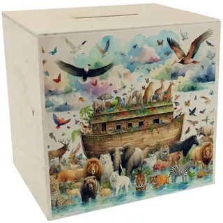 Arche Noah Spardose aus Holz Spardose aus Holz Arche Noah Schiff der Rettung Biblische Flut Religiöses Symbol Tierpaare an Bord Sparen mit Glauben