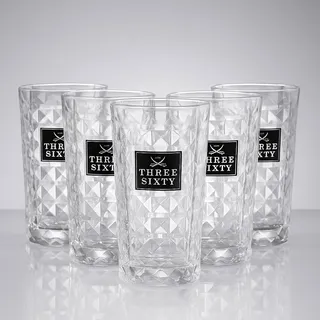 THREE SIXTY Vodka Longdrinkgläser 6er Set – 0,3 L geeicht | Diamond-Cut Design, Premium Cocktail- & Bar-Gläser