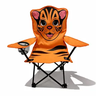 Mojawo Klappstuhl Kinder Anglersessel Orange mit Getränkehalter und Tasche Motiv Tiger