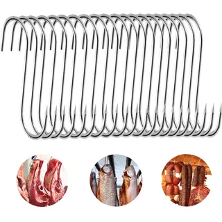 20 Stück Fleischerhaken, 15cm S Haken, Fleischerhaken Edelstahl, Küchenhaken Fleischhaken Fischhaken mit Spitzen Ende, Robust und Langlebige Metzgerhaken für Fleisch Räuchern, Fleischverarbeitung, BBQ