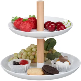 Relaxdays Etagere, Kunststoff Holz, runder Servierständer, HxD 19x21 cm, Cupcake Ständer, modern, weiß/Natur
