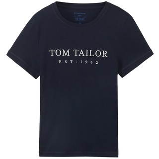 TOM TAILOR Damen T-Shirt mit gesticktem Logo, blau, Logo Print, Gr. M