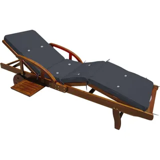 CASARIA CASARIA® Sonnenliege Holz Klappbar inkl. Auflage 160kg Belastbar Fuß- und Rückenteil Räder Ablage Garten Balkon Terrasse Liege 200cm Anthrazit ... - Grau