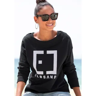 Sweatshirt ELBSAND "Finnia" Gr. L (40), schwarz Damen Sweatshirts mit Flockprint vorne, klassischer Sweater aus weicher Ware