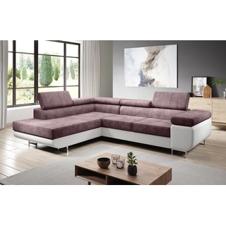 Furnix Ecksofa Zante Eckcouch L-Form Sofa mit Schlaffunktion Eco-Leder-Plüschlook, Maße BxHxT: 275x90x202 cm, Bettkasten und verstellbare Kopfstützen beige