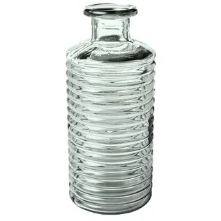 Glasvase Channel Bottle 21cm. Blumenvase aus Glas, Flasche, geriffelt mit Wellen transparent Natur KLAR