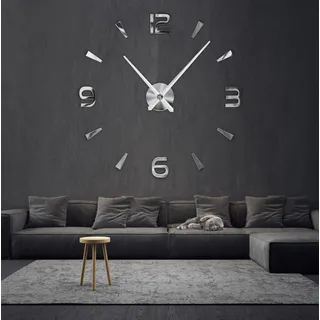 R&M ORIENT® 3D Wanduhr große Moderne Mute DIY – Luxus Dekoration Geschenk – Wandtattoo – Uhren für Büro Wohnzimmer Schlafzimmer Dekoartikel Home Office Quarzuhr (B-Silber)