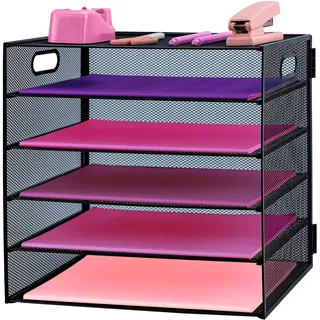ideallife 5 Fächer Briefablage aus Metall, Mesh Dokumentenablage Schreibtisch-Organizer Papierablage für A4 Dokument, Postkörbe, Papierfächer Zeitschriftenständer für Büro & Schule(Schwarz)