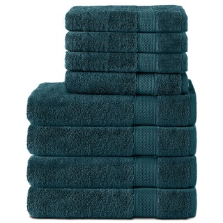 Komfortec 8er Handtuch Set aus 100% Baumwolle, 4 Badetücher 70x140 und 4 Handtücher 50x100 cm, Frottee, Weich, Towel, Groß, Petrol
