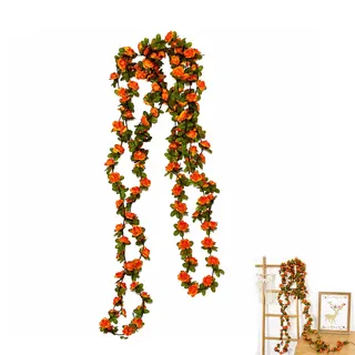 UZYXC 1 Stück Kunstblumen Girlande 2,4m – 45 Herbstblüten, künstliche Blumen, für Garten, Haus, Hochzeit, Tischdeko, Herbstdeko, als Deko