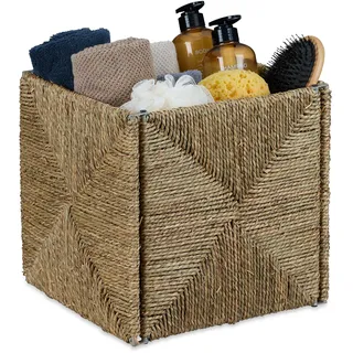 Relaxdays Aufbewahrungskorb Seegras Regalkorb quadratisch 30 x 30 x 30 cm braun