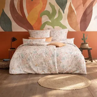 Estella Nikola Paisley Mako-Satin Apricot-Grün 155 x 220 cm + 2 x 40 x 80 cm