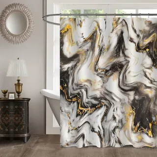 MitoVilla Duschvorhang-Set für Badewanne, Badezimmer-Dekor, abstrakt, modern, wasserdicht, waschbarer Stoff, 72 x 7,2 cm, Schwarz/Gold