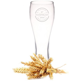 GRAVURZEILE Leonardo Weizenglas mit Gravur - Glückwünsche - Personalisiert mit Namen & Alter - Geschenk für Papa zum Vatertag - 0,5l Bierglas - Weizenbierglas als Geburtstagsgeschenk für Männer