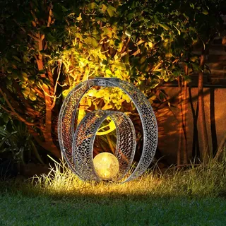 GLOBO Solarleuchte Metall Glas H 42 cm inkl. Erdspieß silber
