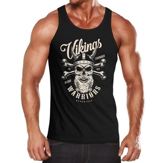 Neverless Tanktop Herren Tank-Top Vikings Skull Wikinger Totenkopf Bart Muskelshirt Muscle Shirt Neverless® mit Print schwarz S