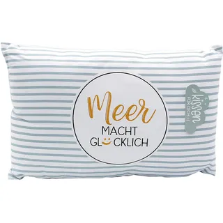Dekohelden24 Meer Macht Glücklich Kissen 40 x 13 cm Blau