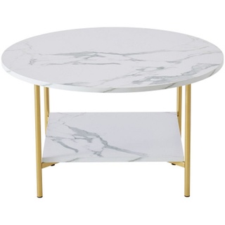 Dekorative Wohnzimmertisch Couchtisch, Moderne Runde Couchtisch mit Lagerung, kleiner Tisch (1-St), Golden Metallrahmen mit Marmor Farbe oben-31,5"