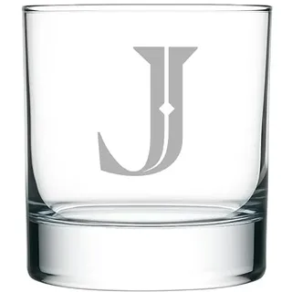 J Personalisiertes Whiskyglas mit Buchstabe J – Hochwertiger Tumbler 30cl – Geschenk mit Initialen Buchstaben – Stilvolles Whiskey Glas mit Gravur
