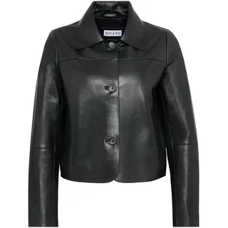 Bolerojacke RICANO "Lederjacke Jeena", Damen, Gr. L, schwarz, Obermaterial: 100% Lammnappaleder LANA. Futter: 100% Polyester PES., schmal cropped, Rundhals, Jacken, Handgefertigt aus echtem Leder