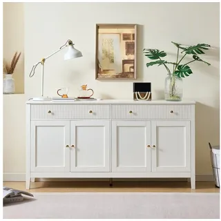 KLAM HOME Sideboard Elegantes weißes Sideboard großzügiger Stauraum goldene Griffe (Moderner Aufbewahrungsschrank mit Schubladen und Türen für Zuhause), Praktisches Buffetmöbel vielseitig nutzbar Küche Esszimmer Wohnzimmer weiß