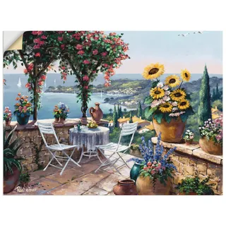 ARTland Wanddeko Wandtattoo selbstklebende Vinylfolie 60x45 cm Ausblick Landschaft Blumen Küste Meer Bucht Garten Kunst Malerei B8PL
