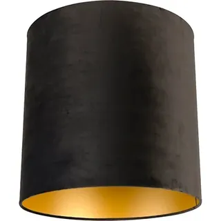 QAZQA Velour Lampenschirm Schwarz 40/40/40 mit Goldener Innenseite