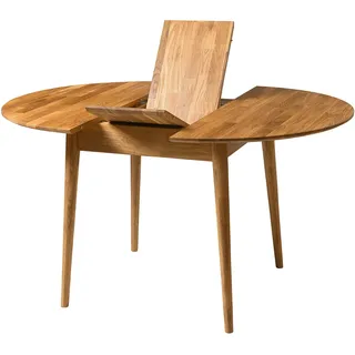 Nordic Story Esstisch Scandi 3 (rund, ausziehbar) • Tisch für Küche, Esszimmer & Wohnzimmer • Massivholz (Eiche) • Eiche Natur • Runder Holztisch (100-130 x 100 x 75 cm)
