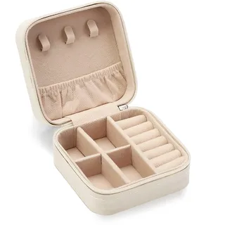 ZPROW Reise-Schmucketui, tragbare Mini-Schmuck-Reiseboxen, kleiner Schmuck-Organizer für Ringe, Ohrringe, Anhänger, Uhren, Halsketten, Lippenstifte, Aufbewahrungsbox (weiß)