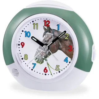 Kinderwecker ATLANTA, grün, Wecker, Kinder, Quarzwecker, Pferd, Beleuchtung, Weckwiederholung, Geschenkidee