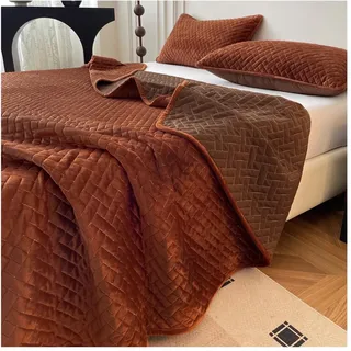 GBHMJU Tagesdecke 160x200 200x220 220x240 Velvet Samt/Gewaschene Baumwolle Bettüberwurf für Doppelbett Gesteppte Decke für Sommer,3-teilig(Caramel,220x240cm+48x74cm x2)