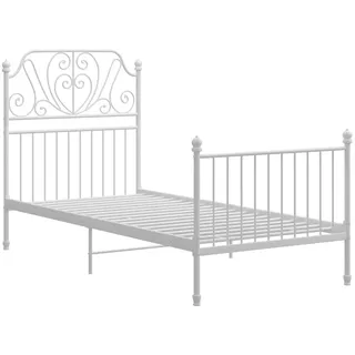 vidaXL Bettgestell Metallbett Schlafzimmer Bett Einzelbett Schlafzimmermöbel Bettrahmen Lattenrost Pulverbeschichtetes Metall Weiß 90x200cm