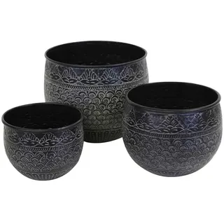 Casa Moro Pflanzkübel Orientalischer Blumentopf Murcia Metall Pflanztopf gehämmert (Boho Chic Übertopf - Pflanzentopf, Einzeln oder im Set, D20, D24, D29 cm), Kunsthandwerk - mit Hammerschlag verziert schwarz 29 cm x 25 cm