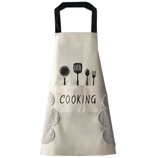 Agger Kochschürze Kochschürze Wasserdicht Schürze mit 2 Taschen, Küchenhelfer, Küchenschürze für Männer Damen Küche Restaurant Café beige