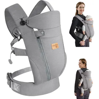 Babytrage für Neugeborene ab Geburt mit Verstellbarem Kopfstütze und Atmungsaktivem 3D-Netz, Leicht Verstellbare Babytrage Vorne für Neugeborene-4-15kg(Dunkelgrau - mit Gürtel)
