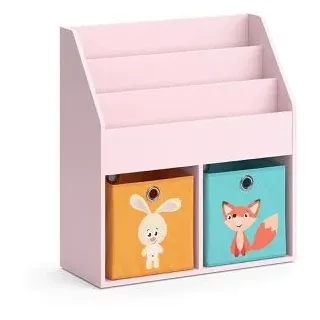 Vicco Bücherregal Luigi, rosa, mit 2 Faltboxen, Kinderregal aus Holz, 5 Fächer, 72 x 79 x 31cm