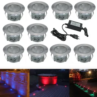 CHNXU Terrassen Einbaustrahler - 10er Set Boden Einbauleuchten Außen RGB LED Treppen Beleuchtung Ø45mm Bodeneinbaustrahler IP67 Wasserdicht Farbwechsel Boden Lampe