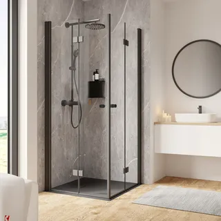 Schulte Garant 2.0 Eckeinstieg mit Drehfalttür 90 x 200 cm schwarz Sicherheitsglas