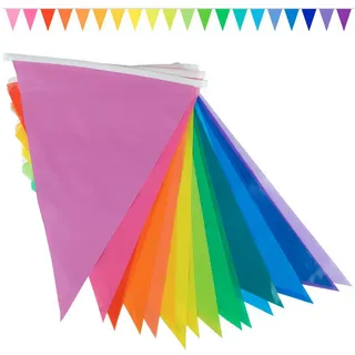 Goodymax Hängedekoration Wimpelkette 10 m Regenbogen Farbverlauf bunt farbig Folie (20 Wimpel a 20 x 30 cm), Girlande Fähnchen Kette Wimpelgirlande Fahnen Deko bunt