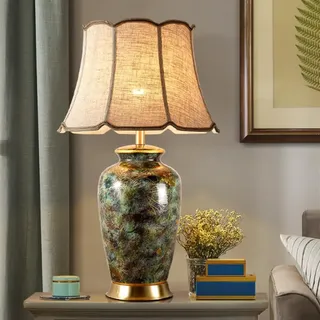 SXYSXYSXY Amerikanischer Stil groß Tischleuchte Kunst-Design Keramik Tischlampe Einfache dekorative Nachttischlampe Stoffschirm E27 Schlafzimmer Wohnzimmer Hotel 40 * 68CM,B