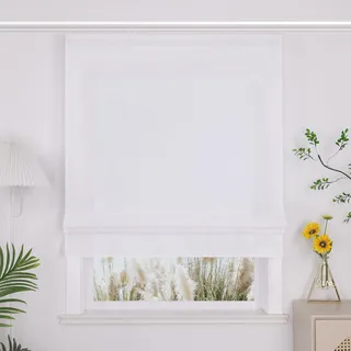 Yujiao Mao Halbtransparentes Raffrollo mit Klettband Modernes Unifarben-Fensterrollo aus hochwertigem Stoff Blickdichter Sichtschutz für Wohn- und Schlafzimmer 1 Stück,weiß BxH 60x140cm