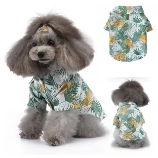 LAPA HOME Hundeshirt Hawaii Hundehemd Drucken Hundeshirt für kleine mittlere Hunde & Katze, Beach Hundeweste Sommer Freizeithemd Atmungsaktiv Haustier T-Shirts grün|weiß L(Nacken 35 cm, Brust 48 cm)