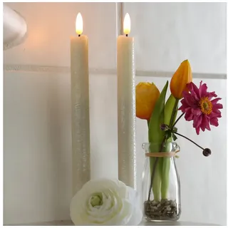 MARELIDA LED-Kerze LED Stabkerzen Tafelkerzen Dinner Spitzkerzen rustikal 25cm creme 2St, LED Classic, warmweiß (2100K bis 3000K) beige