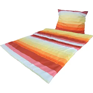 MB Warenhandel24 Bettenset 1x Bettdecke ca. 135x200 cm und 1x Kopfkissen ca. 80x80 cm Bettwäsche Bedruckt Allergiker Steppbett & Kopfkissen Bezug 100% Polyester (Orange gestreift)