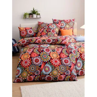 Bettwäsche WÄSCHEPUR Gr. 5, bunt (schwarz, rot, bedruckt), B/L: 135cm x 200cm, Renforcé, B/L: 80cm x 40cm, 2 Stk., Renforcé, 100% Baumwolle, Bettwäsche, Bettwäsche