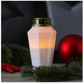 MARELIDA LED-Kerze LED Grablicht Grabkerze Grableuchte flackernd Timer H: 15,5cm weiß (1-tlg) weiß