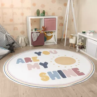 Paco Home Kinderteppich Teppich Kinderzimmer Rund Waschbar Bis 30 Grad Sonne Regenbogen 160 cm Rund, Bunt