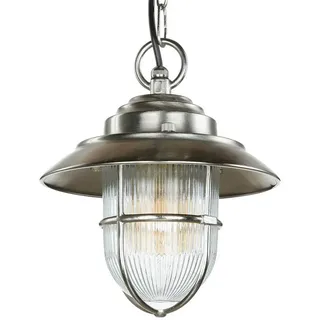 Licht-Erlebnisse Außen-Deckenleuchte BOLOS, ohne Leuchtmittel, Maritime Pendelleuchte Messing Riffelglas außen Terrasse Balkon Haus silberfarben